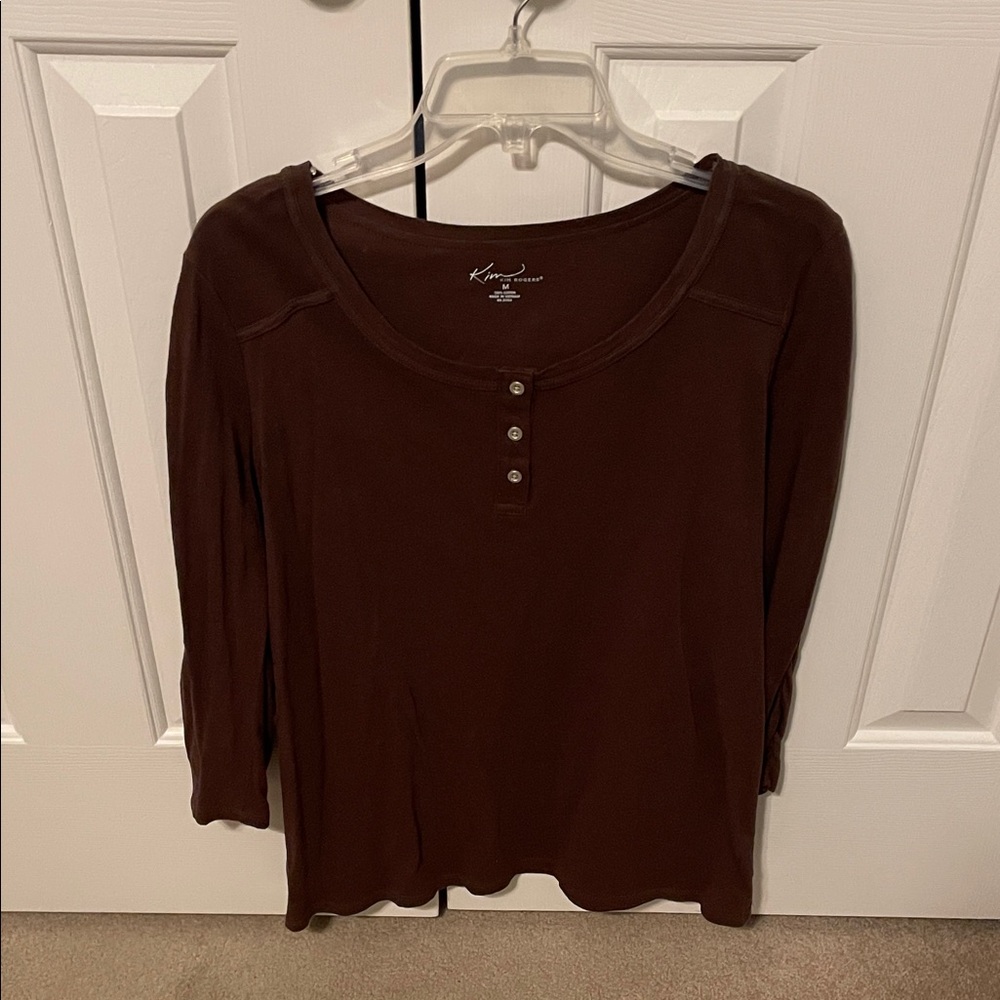 Kim Rogers Women's Chocolate Long Sleeve Top Medium (Like New)